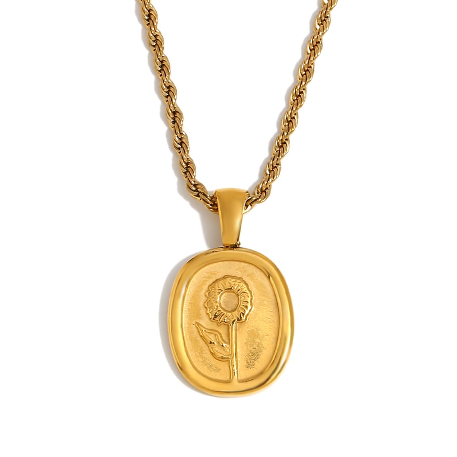 Collar con colgante de acero inoxidable dorado con diseño de flores naturales de la serie romántica de 1 pieza para mujer Imagen9