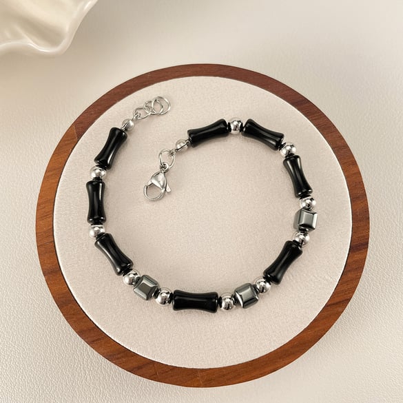 Braccialetti a catena da uomo in acciaio inossidabile con patchwork di ematite