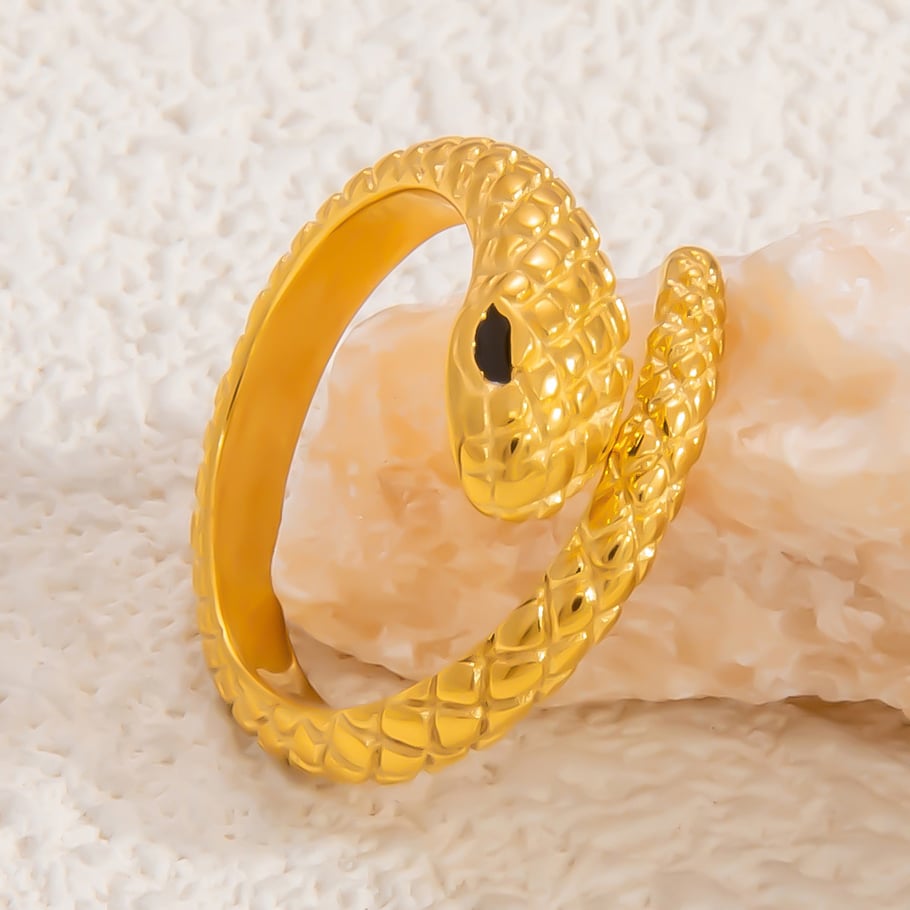 1 Piece Luxurious Series Retro Snake Shape Designable Stainless Steel Gold Color Women's Single Rings Picture8