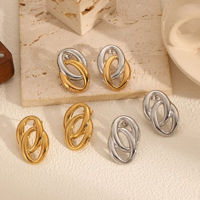1 Pair Exquisite Series Daily Double-layer Round Stainless Steel Gold Color Women's Stud Earrings h5 Picture3