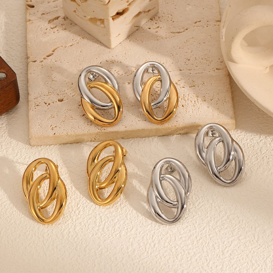 1 Pair Exquisite Series Daily Double-layer Round Stainless Steel Gold Color Women's Stud Earrings Picture3