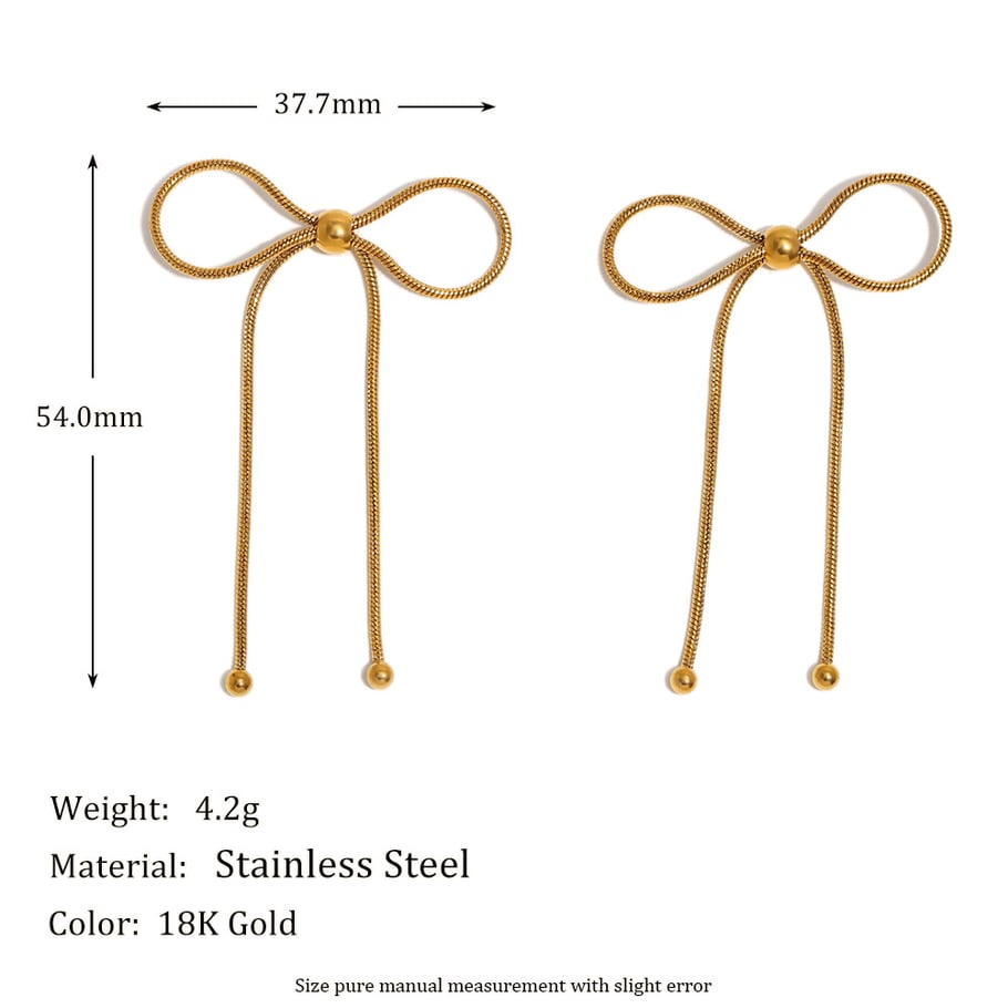 1 Pair Romantic Series Sweet Bow Knot Stainless Steel   Gold Color  Women's Drop Earrings Picture8