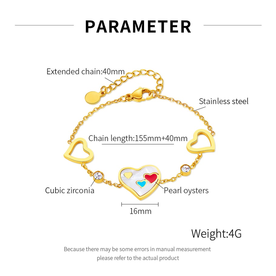 Pulsera de cadena de acero inoxidable color dorado con diseño de corazón diario de serie simple para mujer, 1 pieza Imagen8