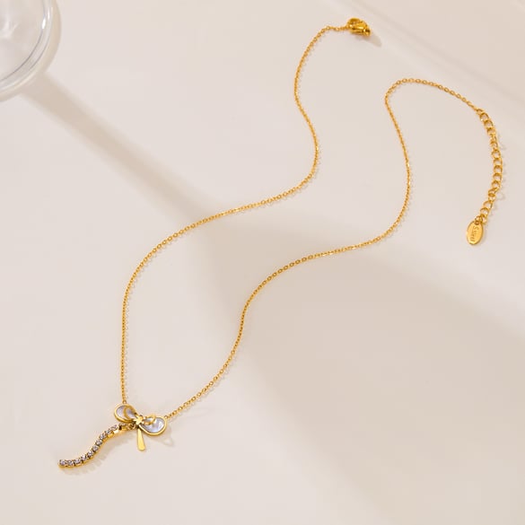1 Piece Simple Series Daily Bow Knot Stainless Steel   Gold Color  Women's Pendant Necklaces