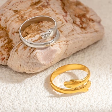 Anillos ajustables para mujer de acero inoxidable color dorado con figura romántica de 1 pieza h5 Imagen7