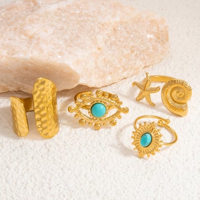 1 Piece Luxurious Series Elegant Eye Shape Nature Stone Stainless Steel Gold Color Women's Adjustable Rings h5 Picture5