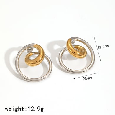 1 Pair Modern Style Irregular Spiral Shape Gold Color Stainless Steel Women's Stud Earrings h5 Picture7