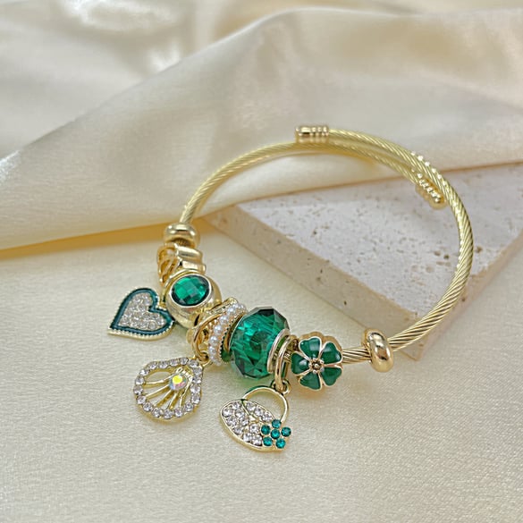 1 Piece Marine Style Charming Conch Beads Heart Stainless Steel Gold Color Women's Bangles