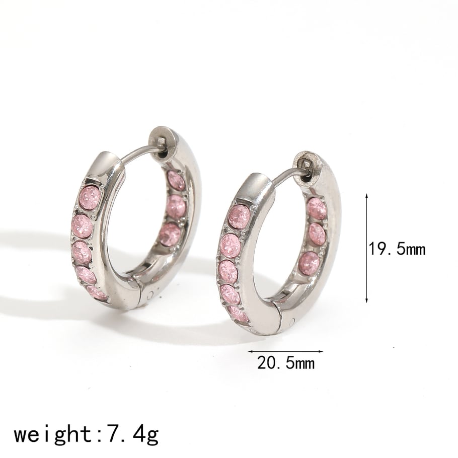 1 Pair Polychrome Series Shining Annular Stainless Steel Gold Color Zircon Women's Hoop Earrings Picture9