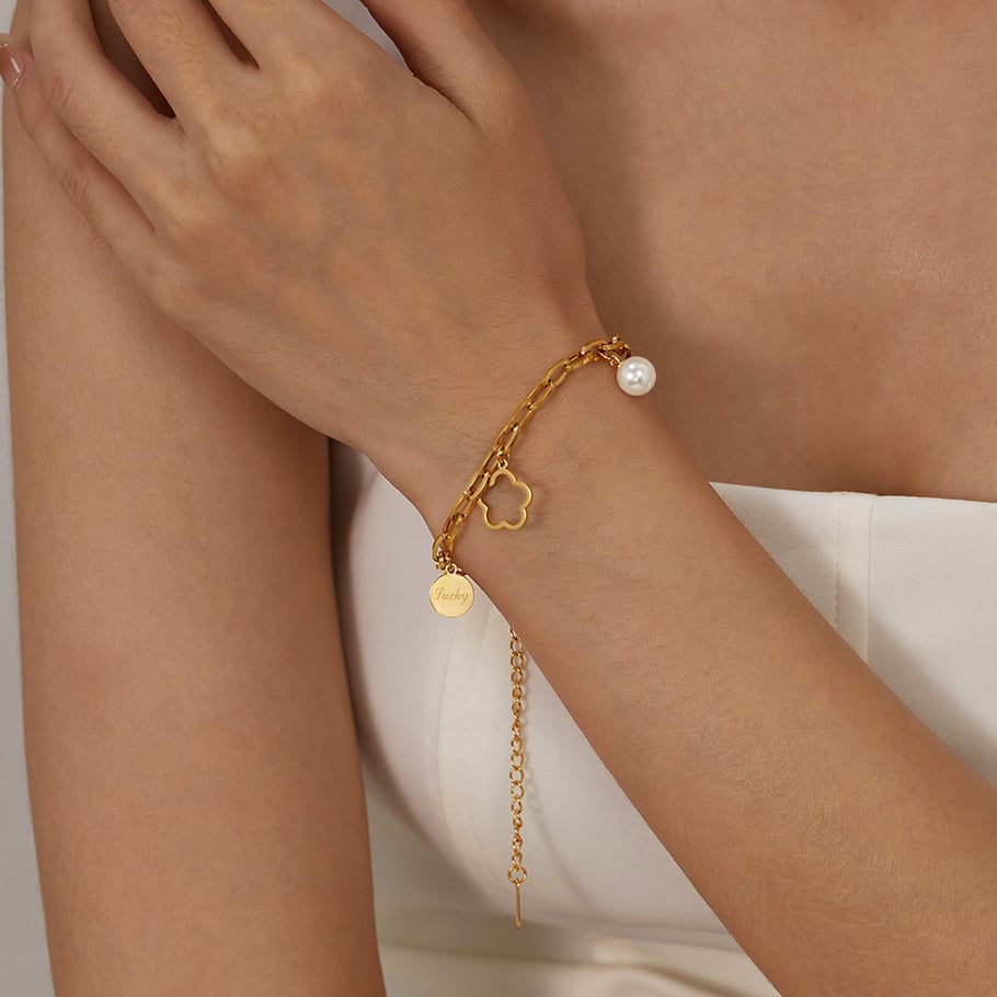 Pulseras con dijes geométricos de acero inoxidable en color dorado para mujer, serie simple, 1 pieza Imagen5