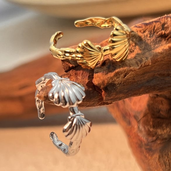 1 Piece Romantic Series Charming Seashell Lightweight Stainless Steel Gold Color Women's Adjustable Rings