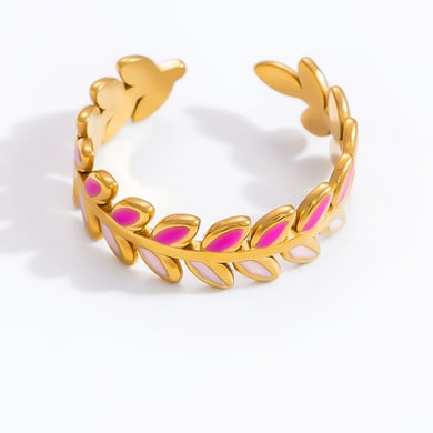 Anillos ajustables para mujer de acero inoxidable color dorado con diseño de planta natural, serie romántica, 1 pieza h5 Imagen11