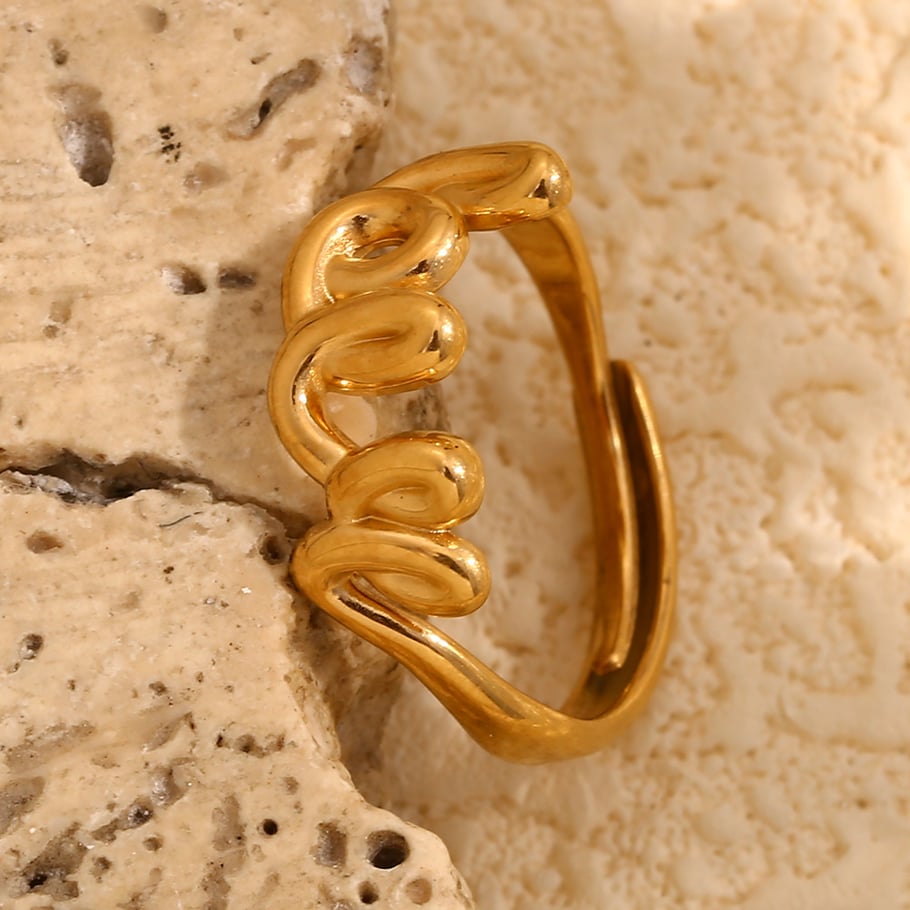 1 Piece Romantic Series Classic Letter Stainless Steel   Gold Color  Women's Adjustable Rings Picture7