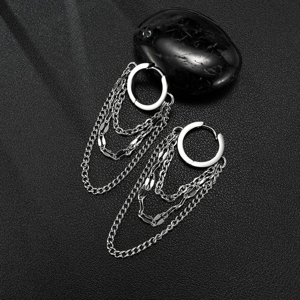 Fashionable Series tassels Stainless Steel Men's Hoop Earrings