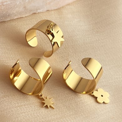 1 Stück Simple Series Lässige Sonne/Mond Edelstahl Goldfarbene verstellbare Damenringe h5 Bild5