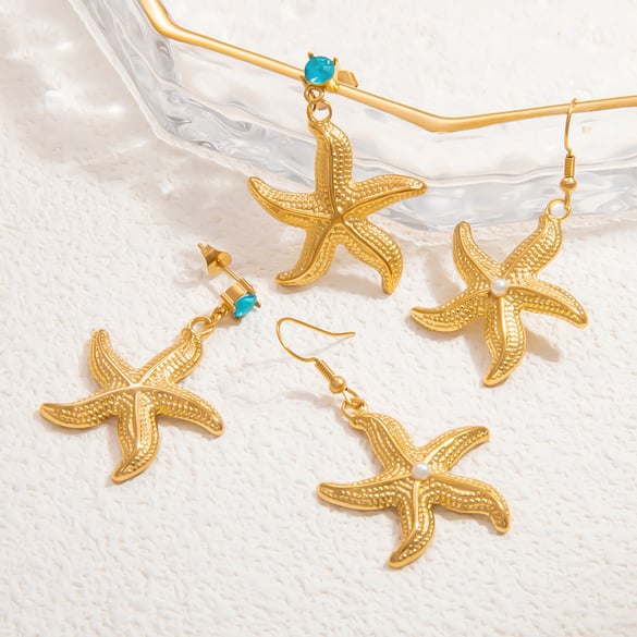 1 Pair Romantic Series Vacation Starfish Exaggerated Stainless Steel Gold Color Women's Drop Earrings