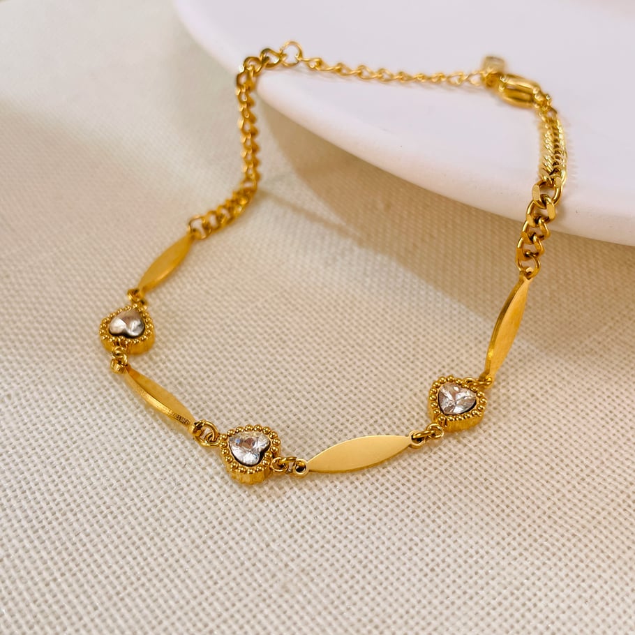 Pulsera de cadena de acero inoxidable color dorado con diseño de corazón diario de serie simple para mujer, 1 pieza Imagen6