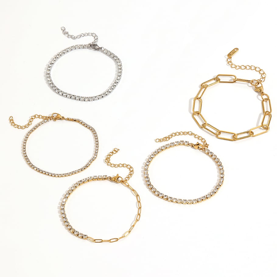 1 Piece Shining Series Exquisite Circle Stainless Steel Gold Color Zircon Women's Chain Bracelets Picture4