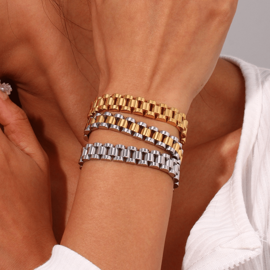 1 Piece Minimalist Series Chain Watchband Stainless Steel Gold Color Unisex Chain Bracelets Picture3