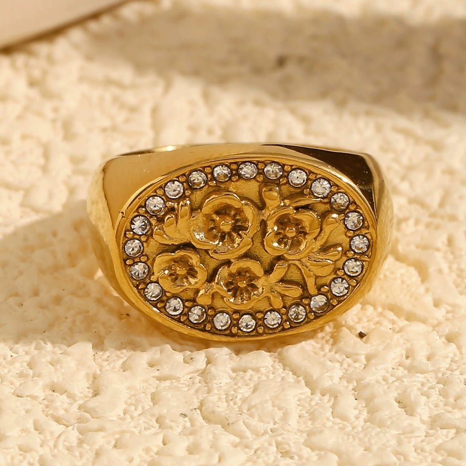 1 Stuk Luxe Serie Natuurlijke Bloem Roestvrij Staal Goudkleurige Dames Enkele Ringen Afbeelding13