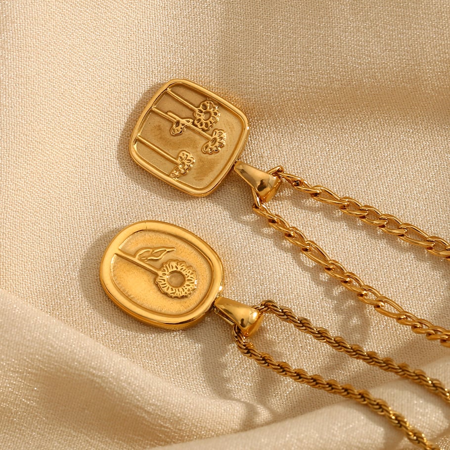 Collar con colgante de acero inoxidable dorado con diseño de flores naturales de la serie romántica de 1 pieza para mujer Imagen6