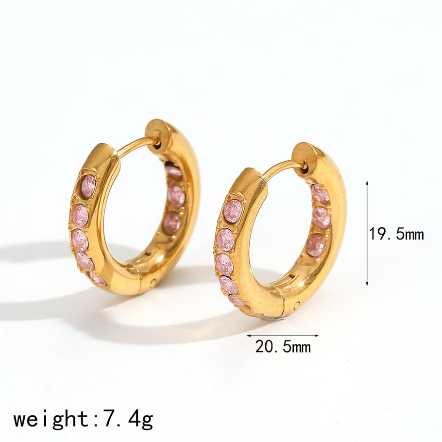 1 Pair Polychrome Series Shining Annular Stainless Steel Gold Color Zircon Women's Hoop Earrings Picture6