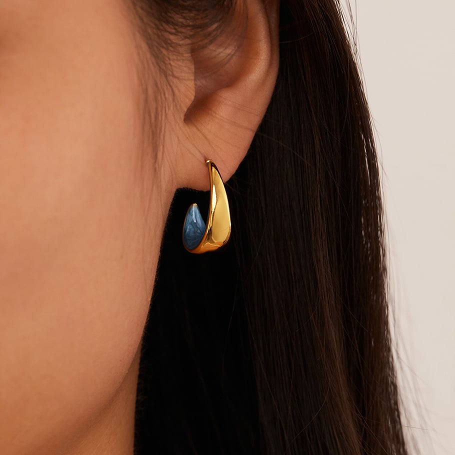 1 Pair Stylish Series Daily Blue Crescent Shape Stainless Steel Gold Color Women's Stud Earrings Picture6
