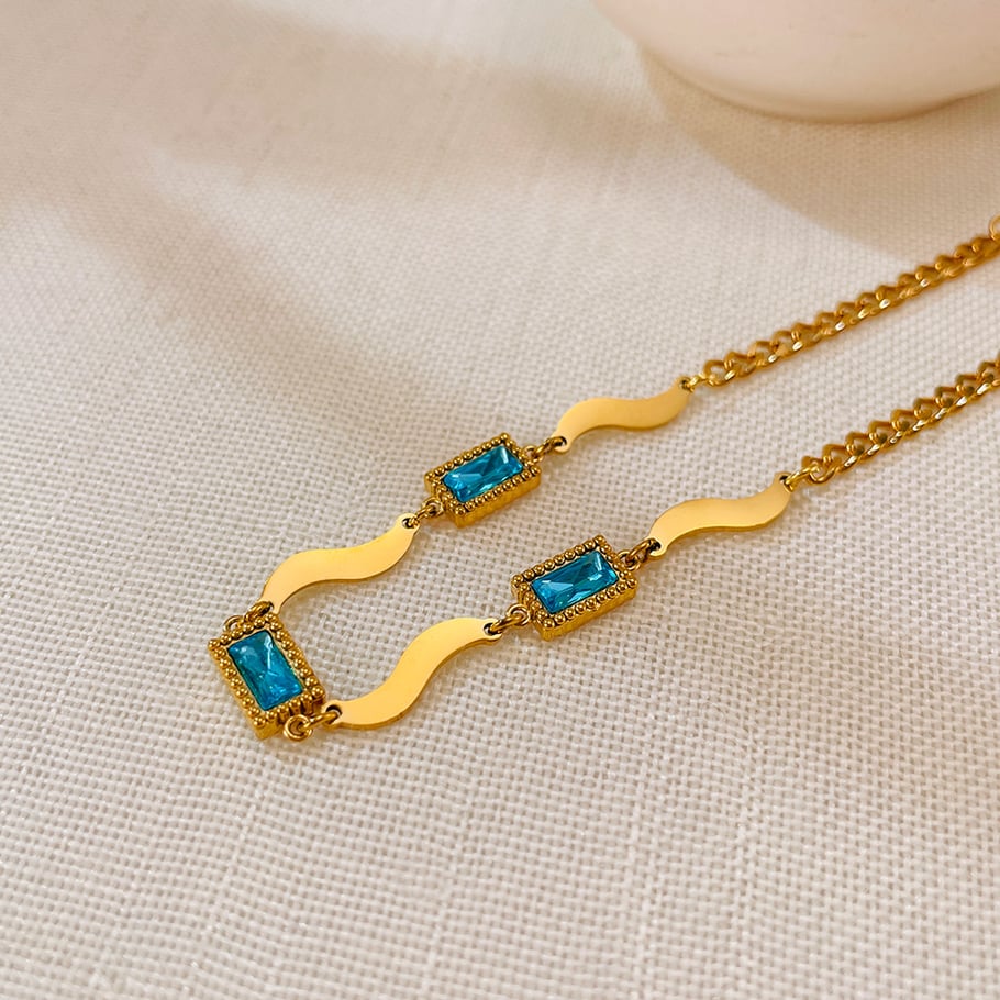 Pulsera de cadena para mujer de acero inoxidable con circonitas de color dorado y diseño geométrico diario de serie simple de 1 pieza Imagen8