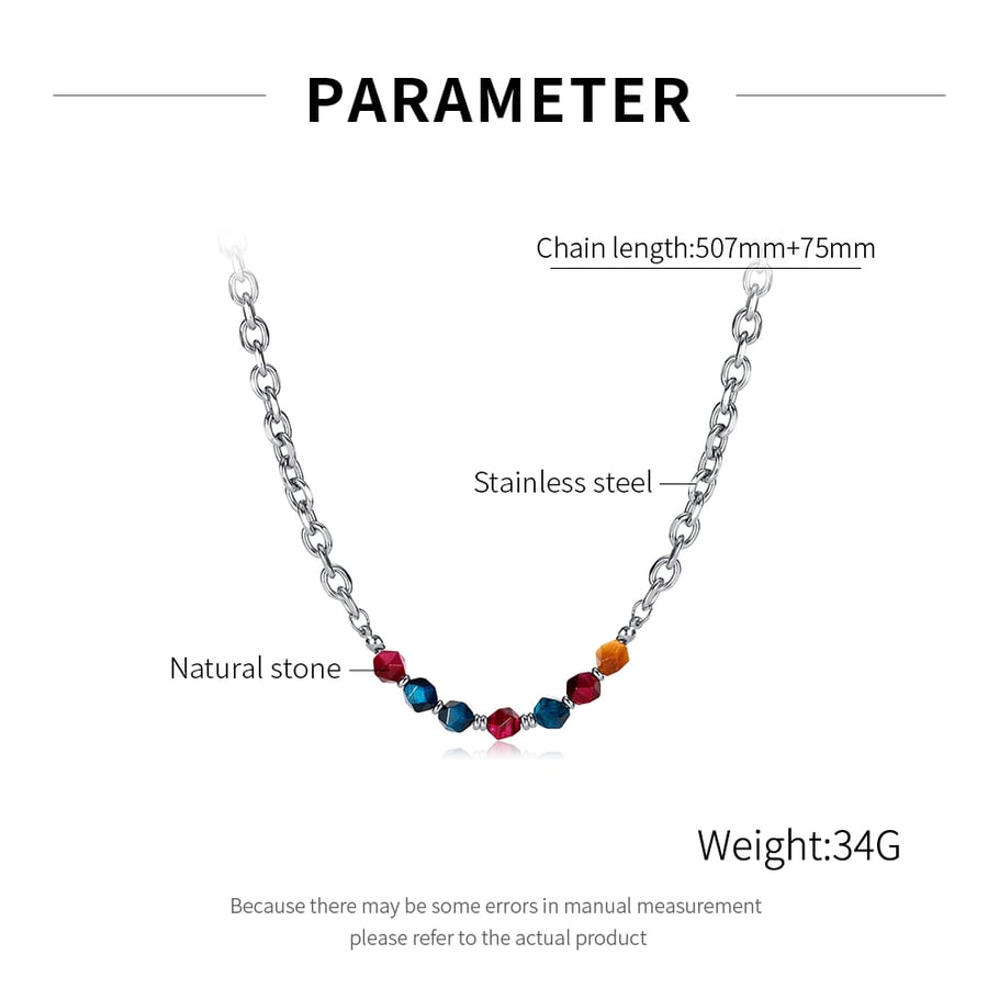 Versatile Colorful Natural Stone Stainless Steel Men's Chain Necklaces Picture7