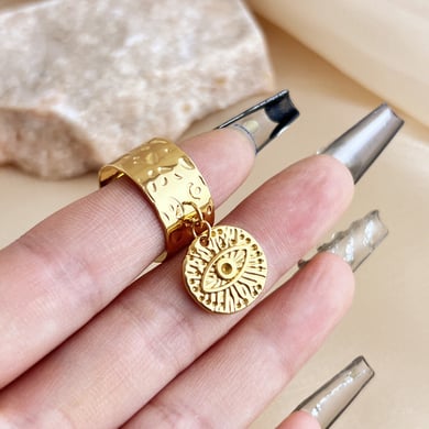 1 Stück Simple Series Retro Eye Edelstahl Goldfarbene verstellbare Damenringe h5 Bild5
