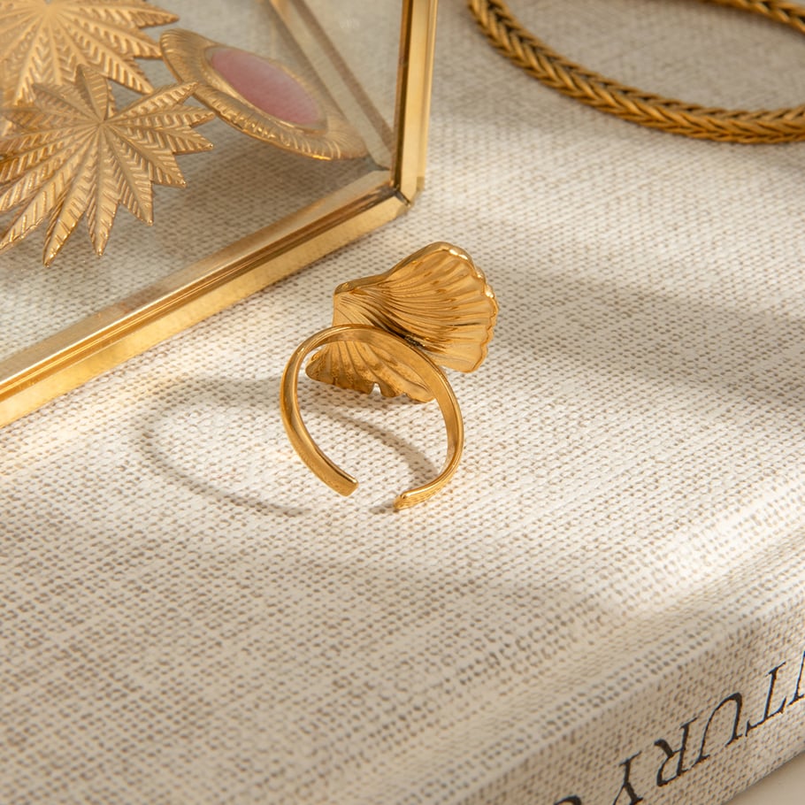 Anillos ajustables para mujer de acero inoxidable color dorado con diseño de planta natural, serie romántica, 1 pieza Imagen5