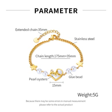 Pulsera de cadena de acero inoxidable color dorado para mujer, serie simple Daily Star, 1 pieza h5 Imagen8