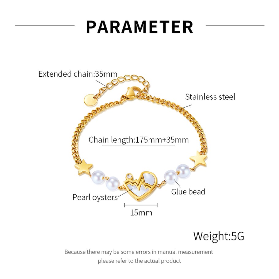 Pulsera de cadena de acero inoxidable color dorado para mujer, serie simple Daily Star, 1 pieza Imagen8