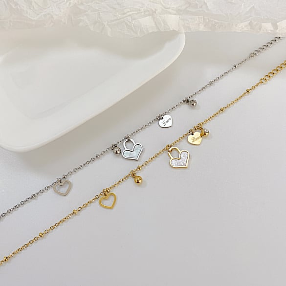 1 Piece Simple Series Daily Heart Shape All-match Stainless Steel Gold Color Women's Charm Bracelets 2