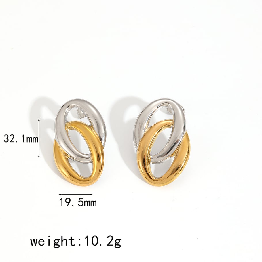 1 Pair Exquisite Series Daily Double-layer Round Stainless Steel Gold Color Women's Stud Earrings Picture6