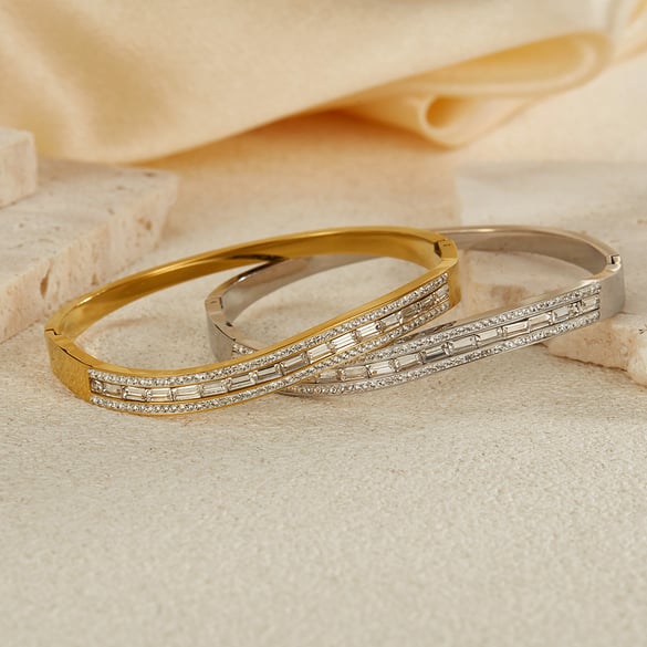 1 Stück einfache Serie elegante geometrische Edelstahl Damen Armreifen