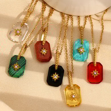 1 Stück Luxuriöse Serie Retro Viereck Edelstahl Gold Farbe Damen Anhänger Halsketten h5 Bild4