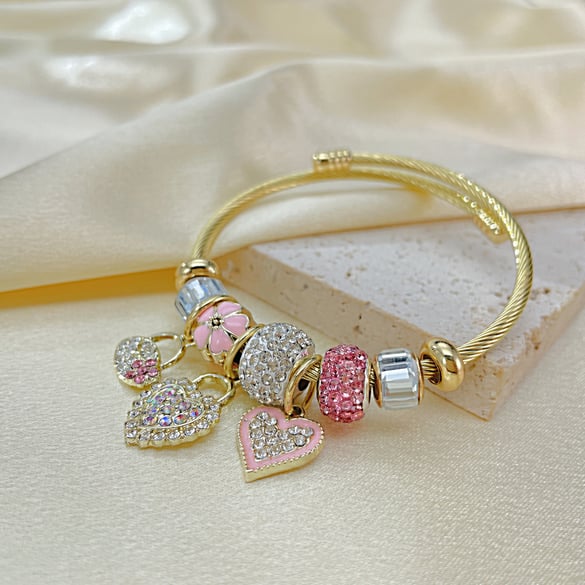1 Stück Simple Series Niedliche Herz Edelstahl Damen Armreifen 2