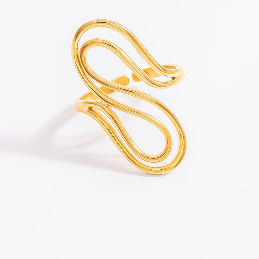 Anillo ajustable para mujer de acero inoxidable dorado con diseño clásico de serie simple de 1 pieza Imagen10