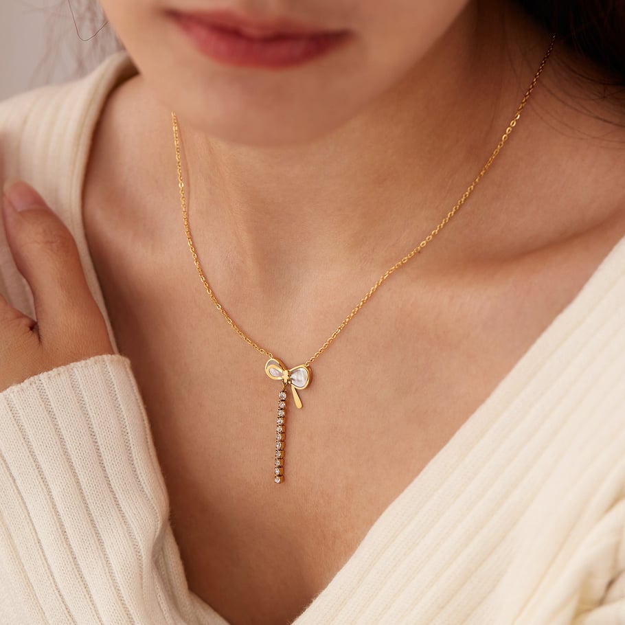 1 Piece Simple Series Daily Bow Knot Stainless Steel   Gold Color  Women's Pendant Necklaces Picture6