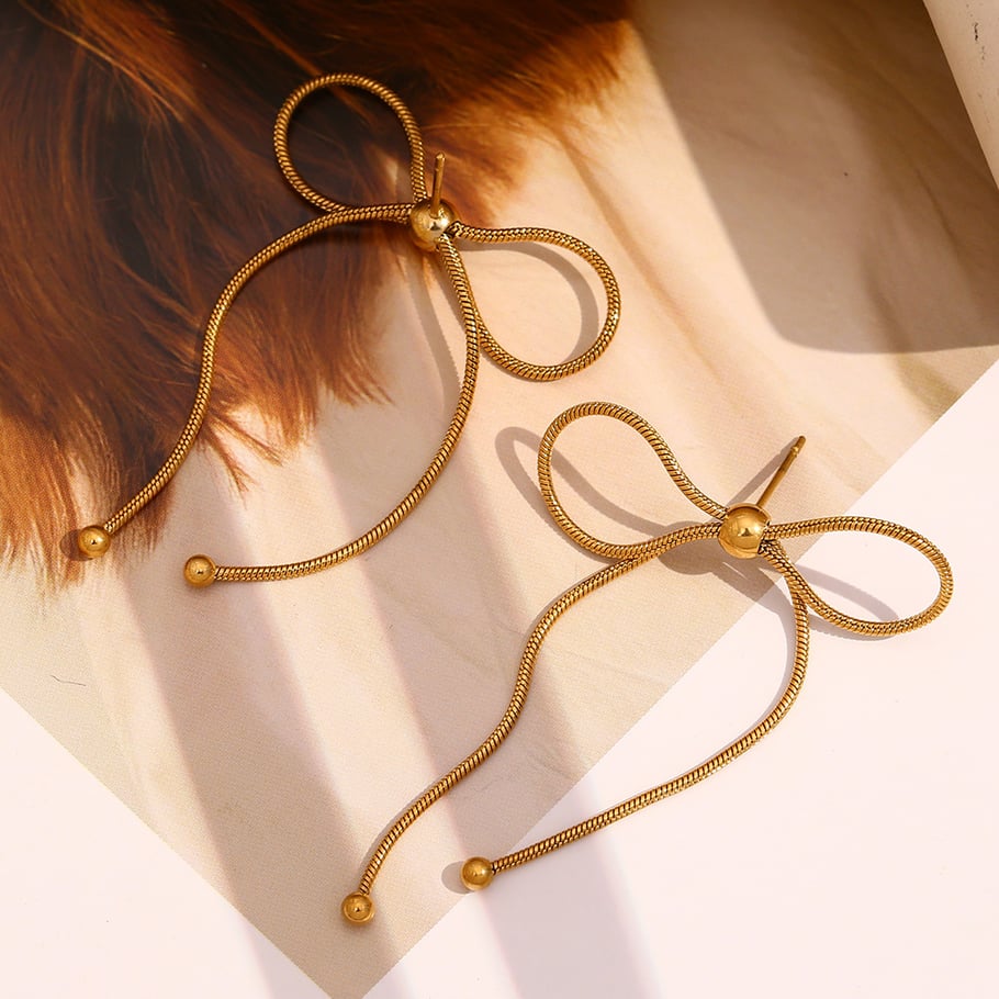 1 Pair Romantic Series Sweet Bow Knot Stainless Steel   Gold Color  Women's Drop Earrings Picture7