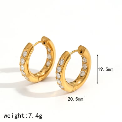 1 Pair Polychrome Series Shining Annular Stainless Steel Gold Color Zircon Women's Hoop Earrings h5 Picture7