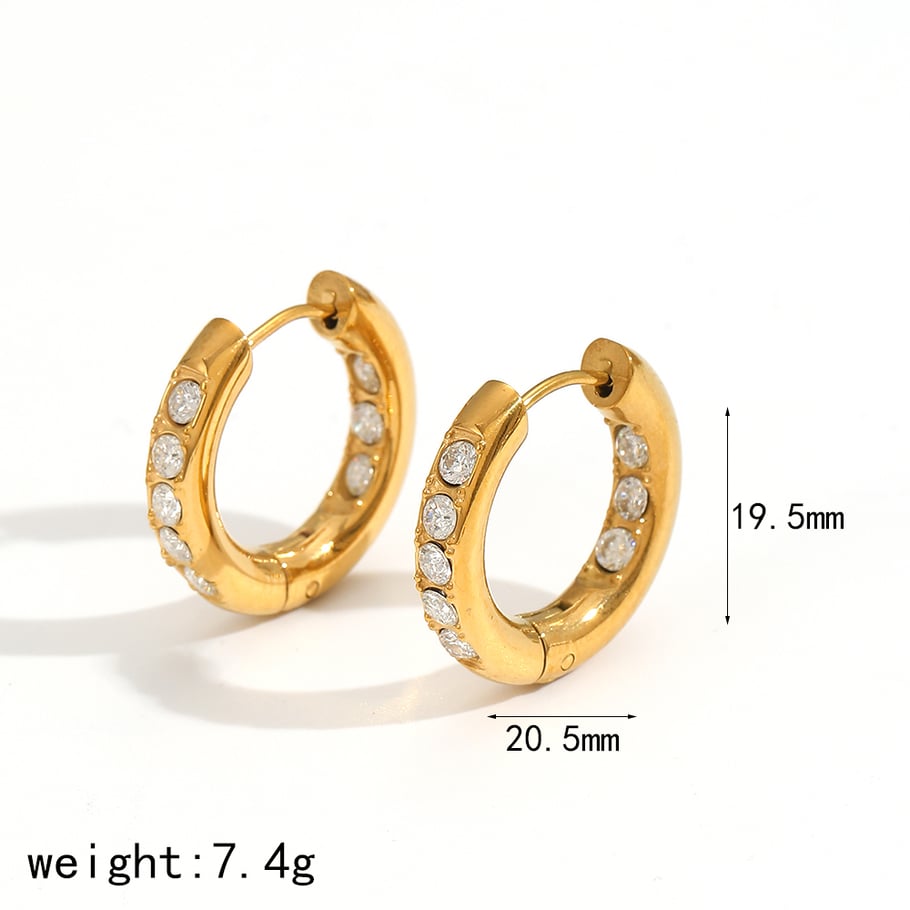 1 Pair Polychrome Series Shining Annular Stainless Steel Gold Color Zircon Women's Hoop Earrings Picture7