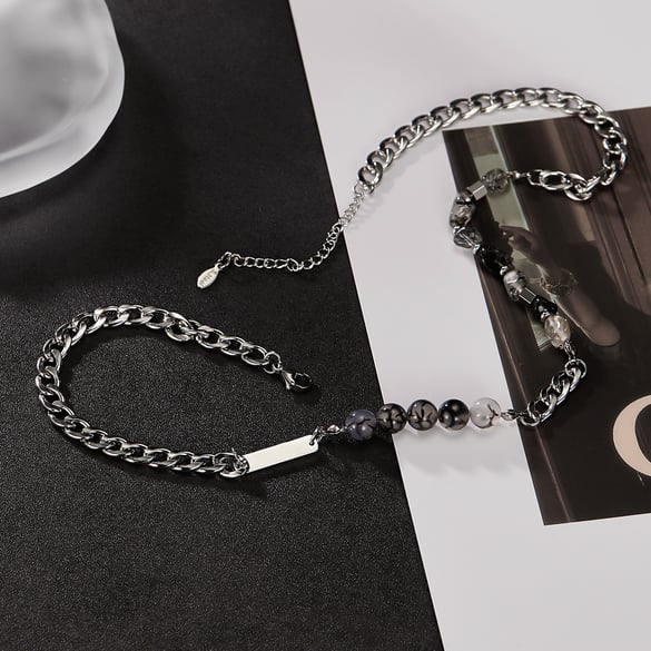 Elegant Patchwork Beads Stainless Steel Men's Chain Necklaces 2