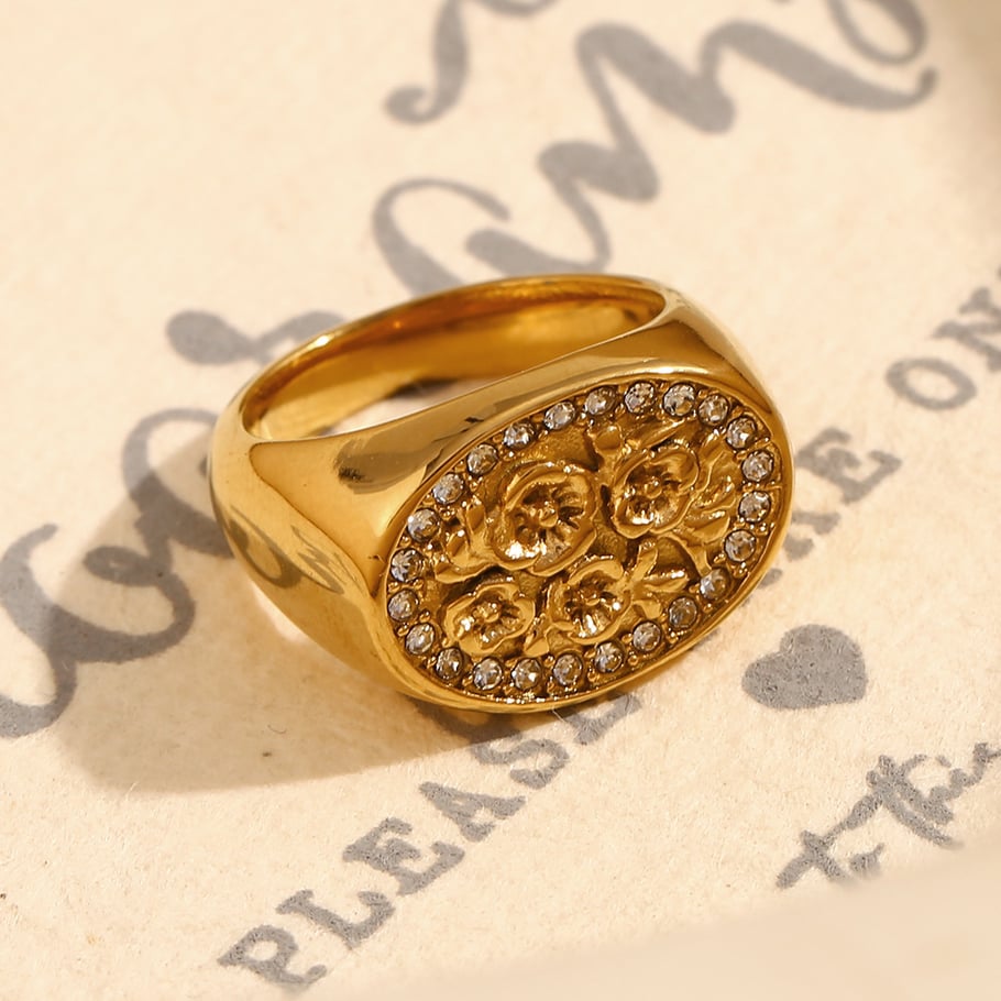 1 Piece Luxurious Series Natural Flower Stainless Steel Gold Color Women's Single Rings h5Picture4