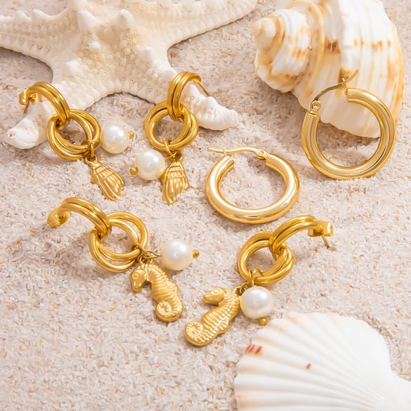 1 paire de boucles d&#39;oreilles pendantes pour femme, série luxueuse, motif tortue classique, en acier inoxydable, couleur or