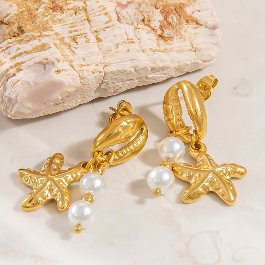 1 par de pendientes colgantes de acero inoxidable dorados con diseño de tortuga de vacaciones de la serie romántica para mujer Imagen4