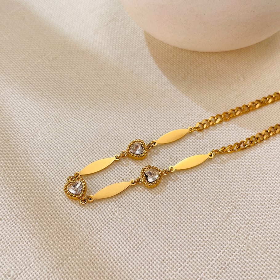 Pulsera de cadena de acero inoxidable color dorado con diseño de corazón diario de serie simple para mujer, 1 pieza Imagen7