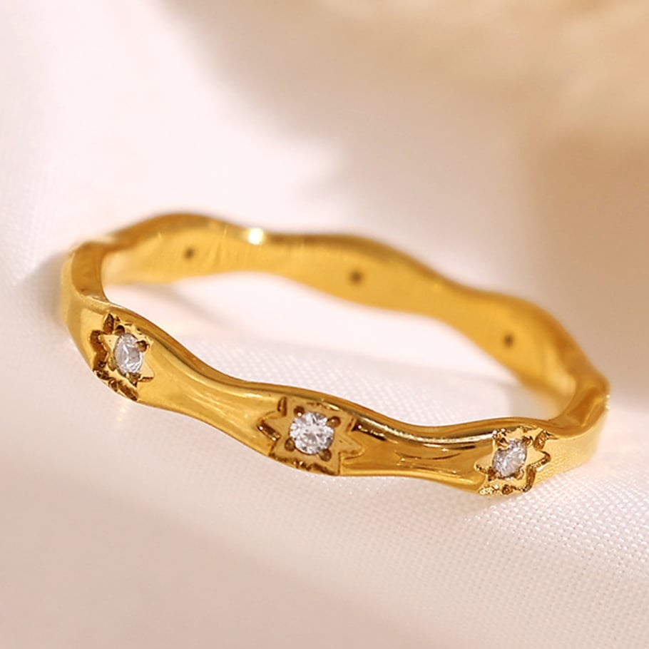 1 Stück Simple Series Classic Star Edelstahl Goldfarben Strass Damen Einzelringe Bild5