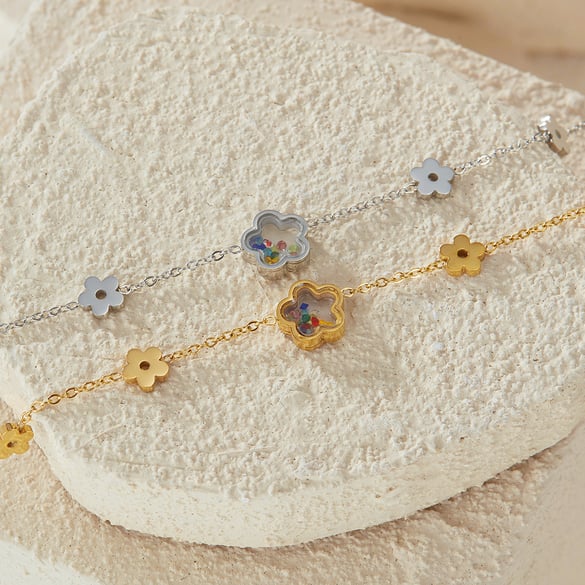 1 Piece Designable Series Daily Flower Stainless Steel Gold Color Women's Charm Bracelets 2